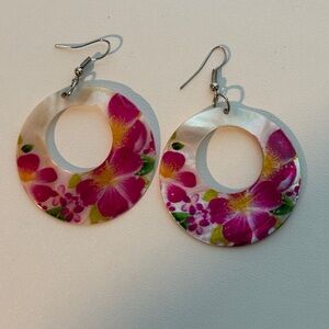 Floral mother-of-pearl dangle earrings